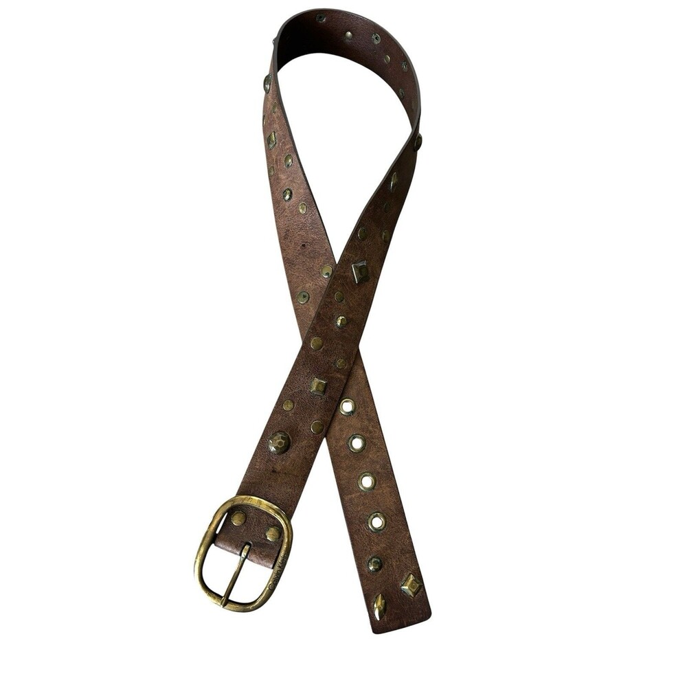 Y2K Style Boho Brown Brass Grommet Stud Jean Belt Calvin Klein Grunge Rocker S*